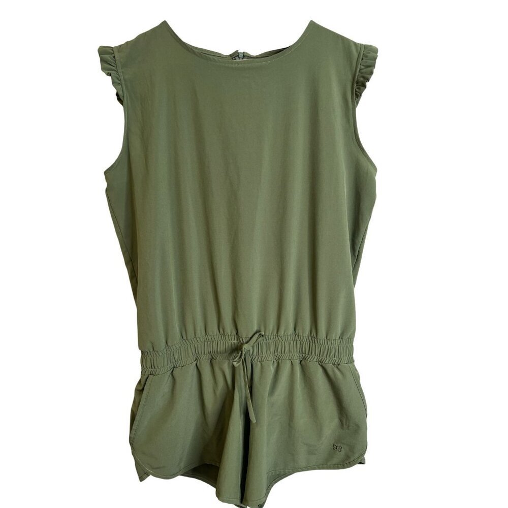 Albion Fit Green Ruffle Trimmed Sprinter Shorts Romper Size Large Athleisure - Picture 4 of 4